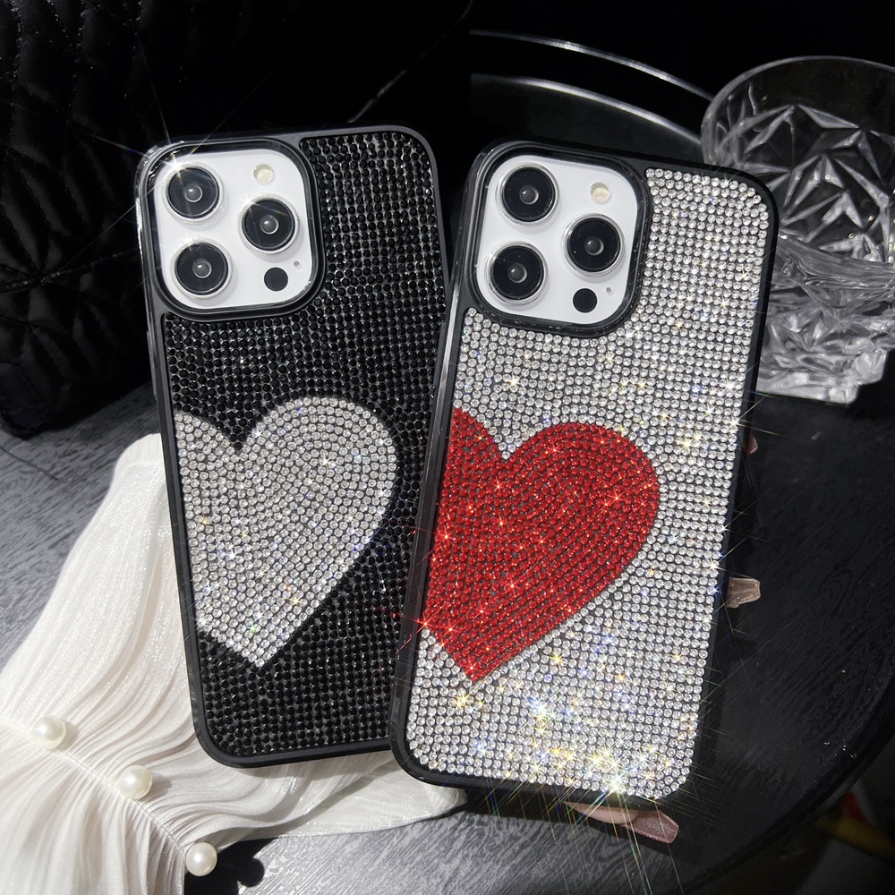เคสโทรศัพท์มือถือ ประดับเพชรคริสตัล สีแดง และสีเงิน สําหรับ iPhone 15 ProMax 15 14 ProMax 14 13 ProMax 12 ProMax 11 XsMax XR X