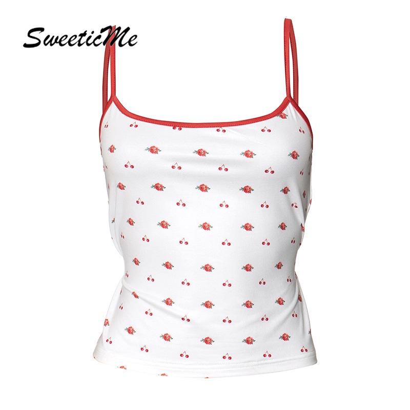 Sweeticme เสื้อกล้าม คอยู พิมพ์ลาย เข้ารูป เข้ากับทุกการแต่งกาย แฟชั่นสําหรับผู้หญิง 2024