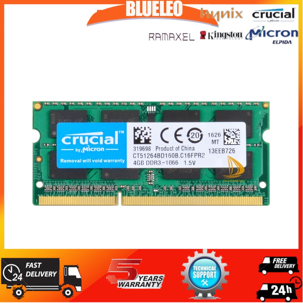 [พร้อมส่ง] หน่วยความจําแล็ปท็อป 4GB Crucial 2RX8 PC3-8500S DDR3 1066Mhz SODIMM RAM 204Pin 1.5V