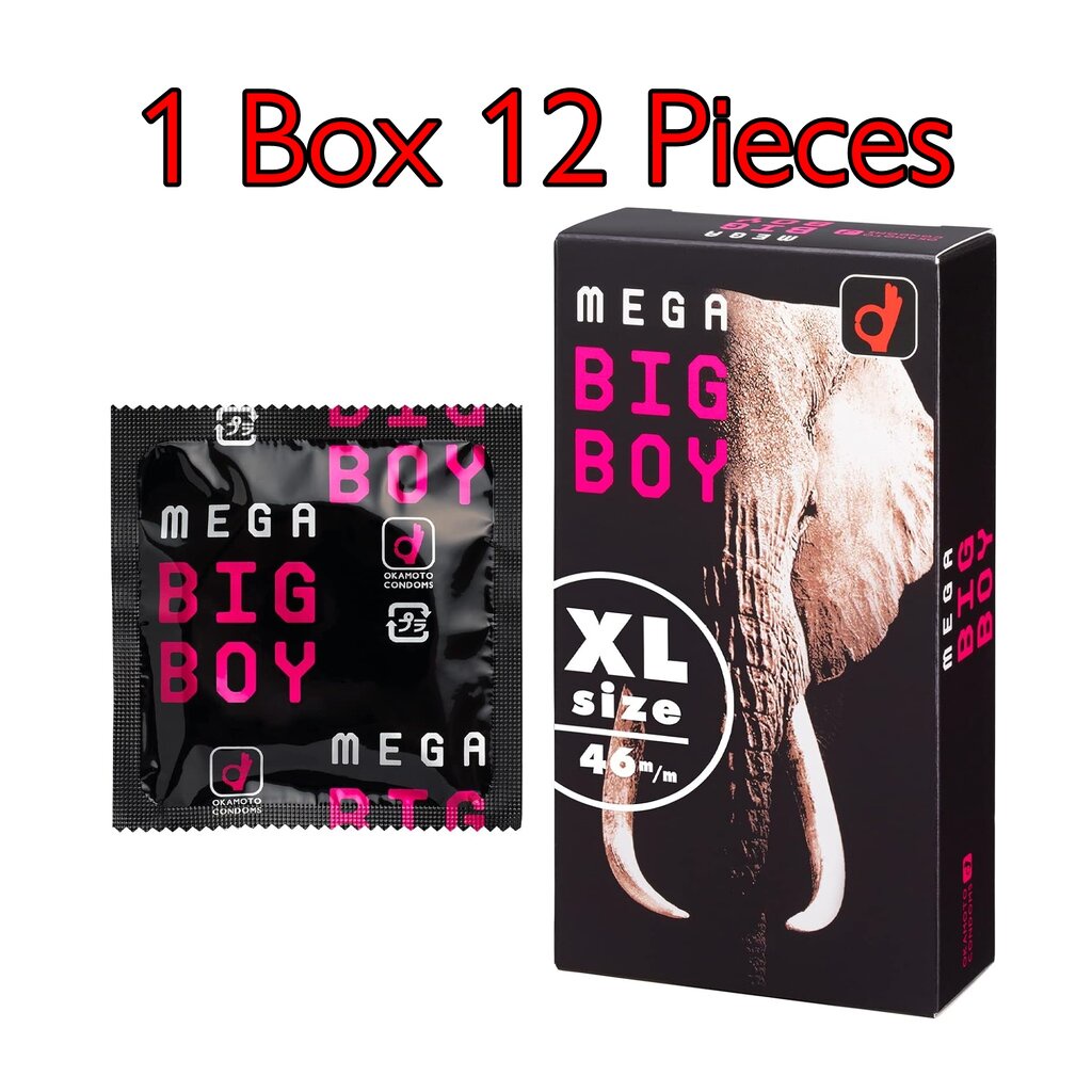 ถุงยางไซส์ใหญ่ Mega Big Boy Okamoto Condom (57+-2mm) 1 กล่อง 12 ชิ้น 1 box 12 pieces