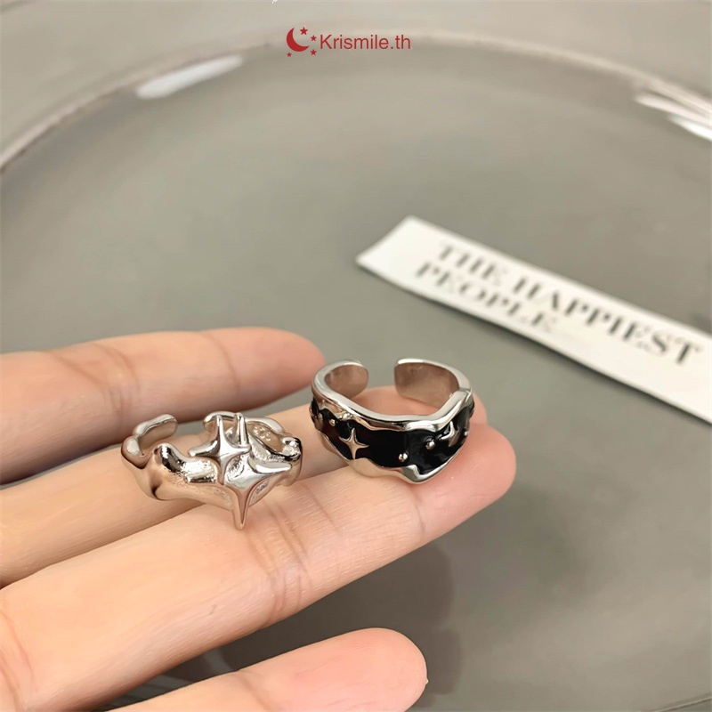 COD-ในไทย💖สีเข้ม Niche Ring Unisex แฟชั่นแสงหรูหรานิ้วชี้แหวน แหวนเปิดดาวไม่สม่ำเสมอ-Kri