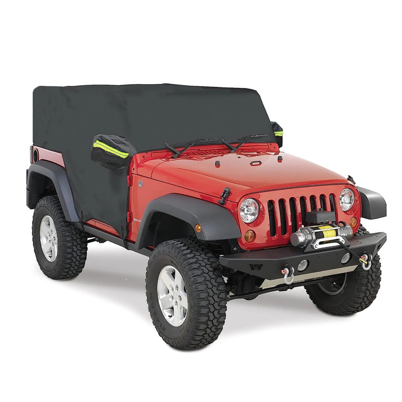ผ้าคลุมรถยนต์ แบบครึ่งหนึ่ง กันน้ํา กันฝุ่น กัน UV สีดํา สําหรับ JEEP Wrangler TJ 2 ประตู 4 ประตู