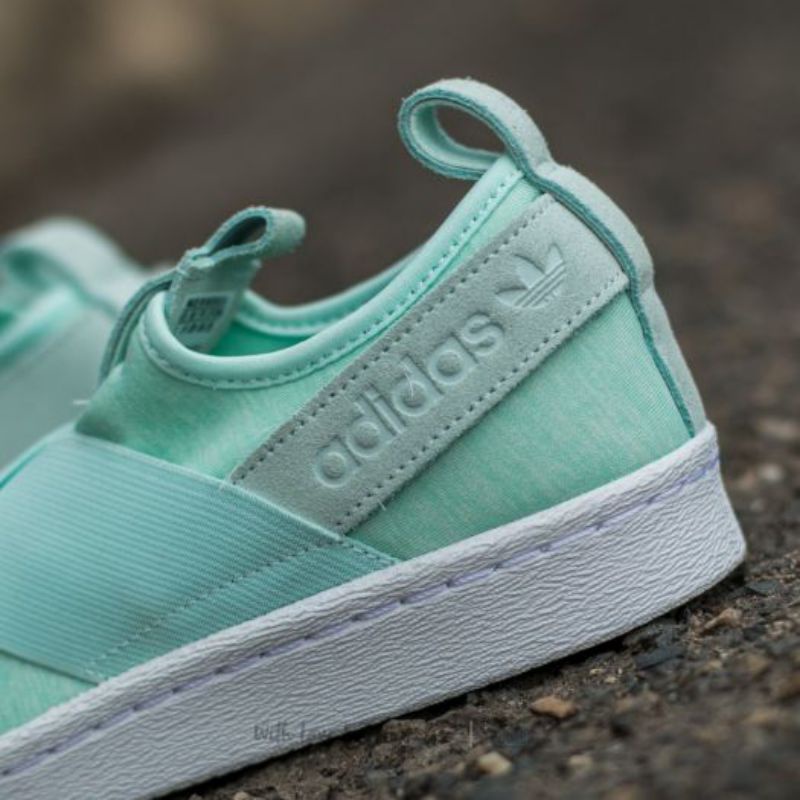 Adidas ORIGINALS รองเท้าทรงสวม สลิปออน Superstar Slip On ผู้หญิง สีเขียวมินท์ Mint Sneaker S76407 แ