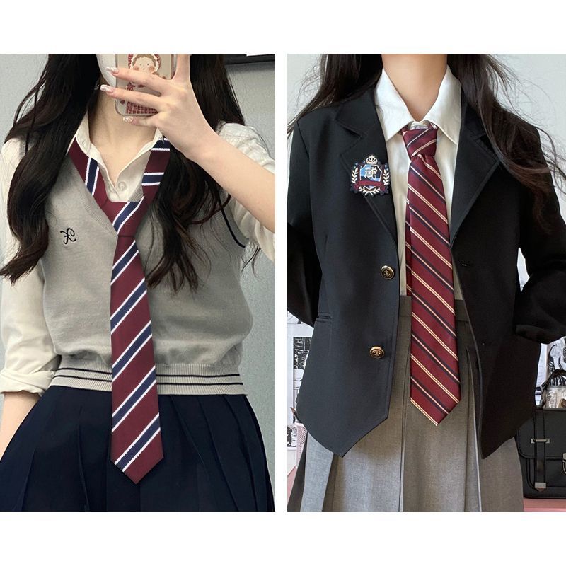 เนคไท ลายทาง สีแดง กาแฟ สีเขียว แฮนด์เมด เข้ากับทุกการแต่งกาย สไตล์เรโทร สําหรับนักเรียน