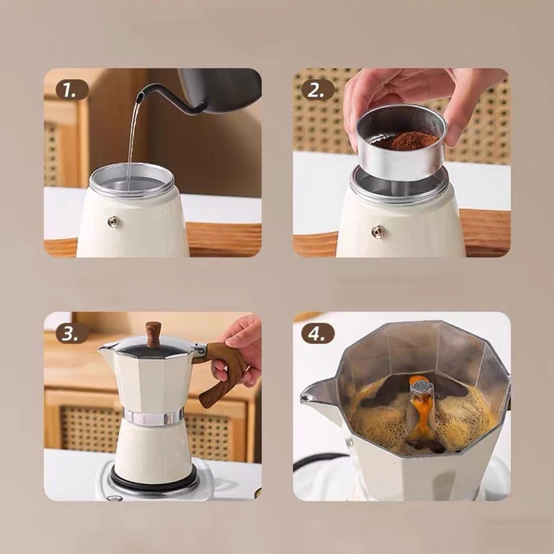 ☕☕☕ กาต้มกาแฟ หม้อต้มกาแฟสด Moka pot ความจุ 3/6Cup ใช้งานกับเตาไฟฟ้า เตาแก็ส เตาแคมป์ปิ้ง （ส่งกระดาษกรอง +100pcs） thumbnail 8