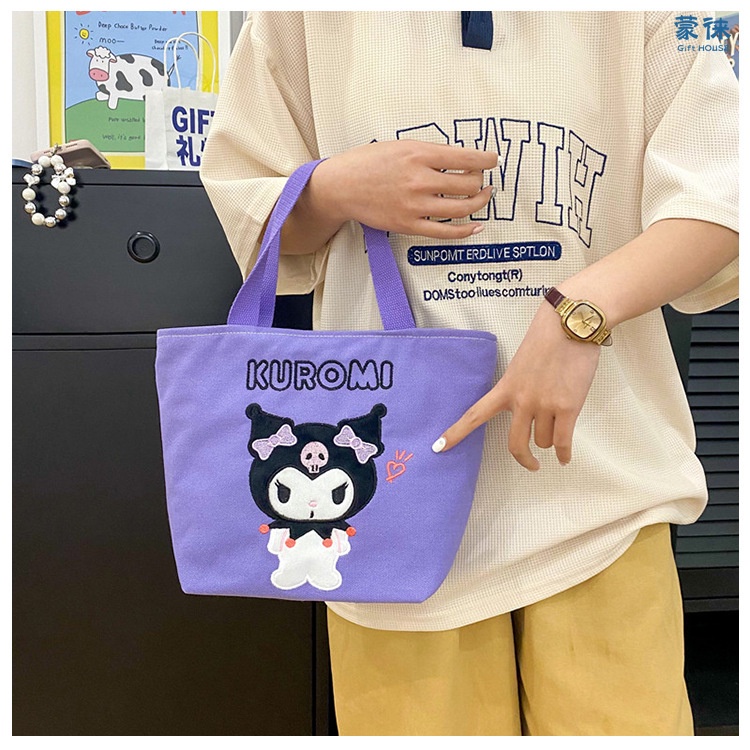 SANRIO กระเป๋าถือ กระเป๋าสะพายไหล่ ผ้าแคนวาส ขนาดใหญ่ จุของได้เยอะ ลาย My Melody Kuromi เหมาะกับของขวัญ สําหรับสตรี