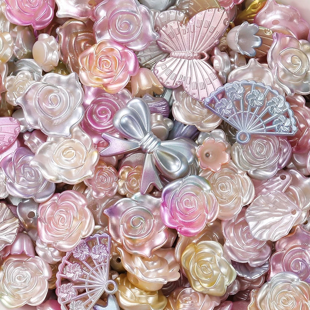 ชุดลูกปัดอะคริลิคผสมดอกไม้ กุหลาบ+โบว์ 30g แบบสุ่ม สำหรับ DIY สร้อยคอ สร้อยข้อมือ