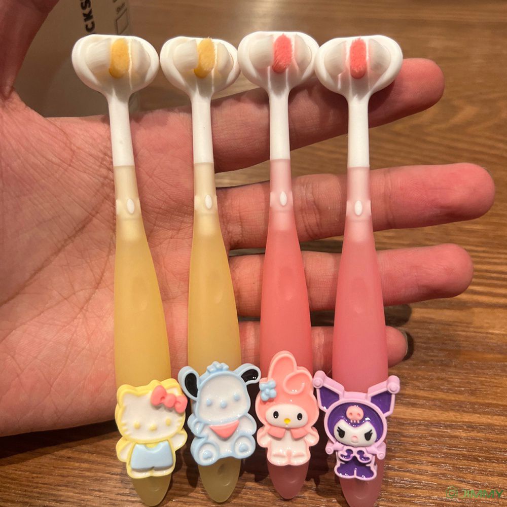 Sanrio แปรงสีฟัน 3 ด้าน น่ารัก ละเอียดพิเศษ นุ่ม แปรงสีฟันเด็ก My Melody Kuromi Hello Kitty ทําความสะอาดอย่างล้ําลึก ดูแลช่องปาก แปรงฟัน