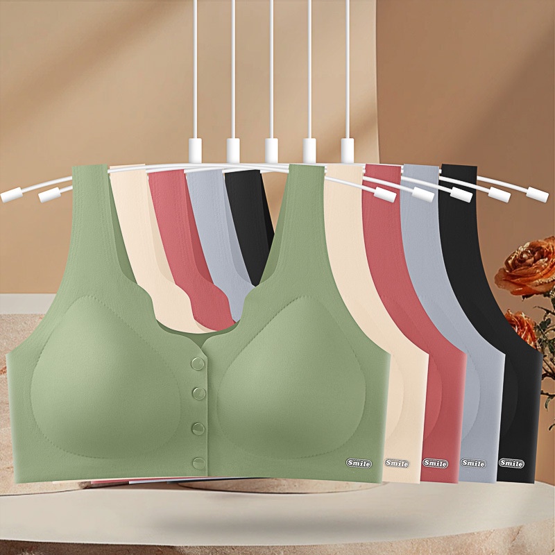 ขายดี ชุดชั้นในสตรีวัยกลางคน ไร้รอยต่อ ขนาดใหญ่ ไม่มีโครงเหล็ก รวบรวม และป้องกันการหย่อนคล้อย กระดุมด้านหน้า สไตล์เสื้อกั๊ก