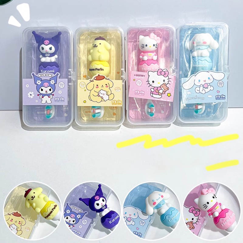 Sanrio Kuromi Hello Kitty แปรงสีฟัน ขนแปรงนุ่ม ที่ขูดลิ้น ทําความสะอาดอย่างล้ําลึก ดูแลช่องปาก แปรงฟันเด็ก