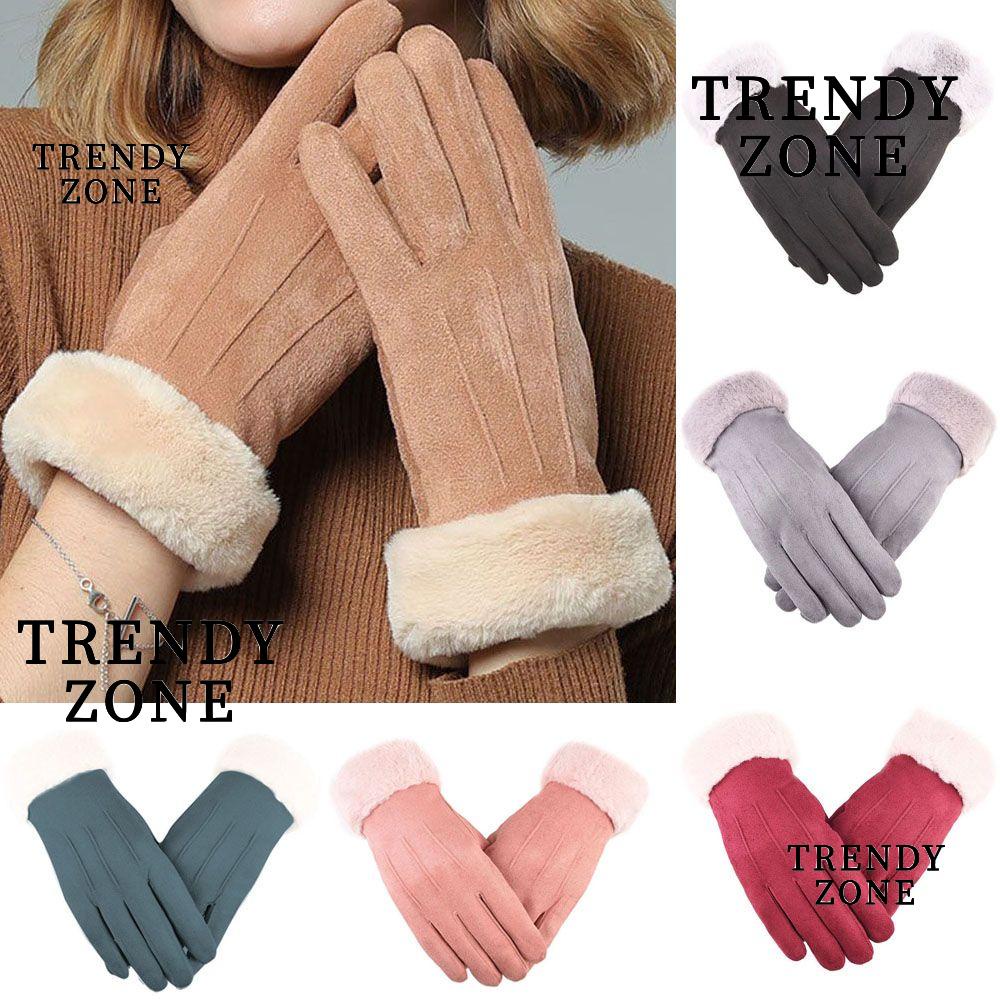 Trendyzone ถุงมือผู้หญิง น่ารัก กีฬา กลางแจ้ง หน้าจอสัมผัส ขนยาว ถุงมืออบอุ่น