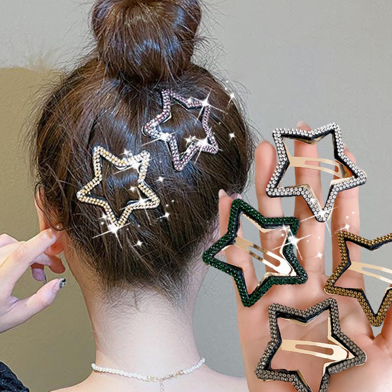 กิ๊บติดผม รูปดาว ประดับพลอยเทียม สไตล์เกาหลี เรียบง่าย เครื่องประดับ สําหรับผู้หญิง