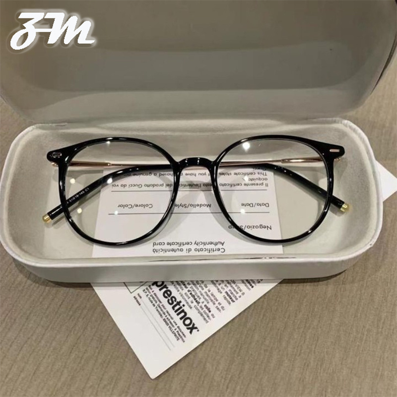 👓แว่นตาป้องกันสีฟ้าหญิง👓 แว่นสายตาสั้น ใบหน้าของฝางหยวนบางและธรรมดา กรอบแว่นตาแบนสีน้ำตาลเย็น 1020