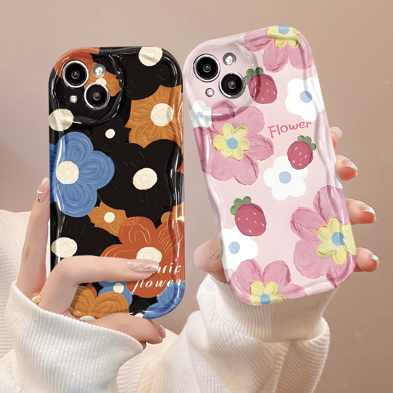 ดอกไม้วินเทจสตรอเบอร์รี่และดอกไม้เคสเข้ากันได้ iPhone 11 12 13 14 15 Pro Max 7Plus 8Plus XR X XS Max 7 8 Plus 12 13 mini