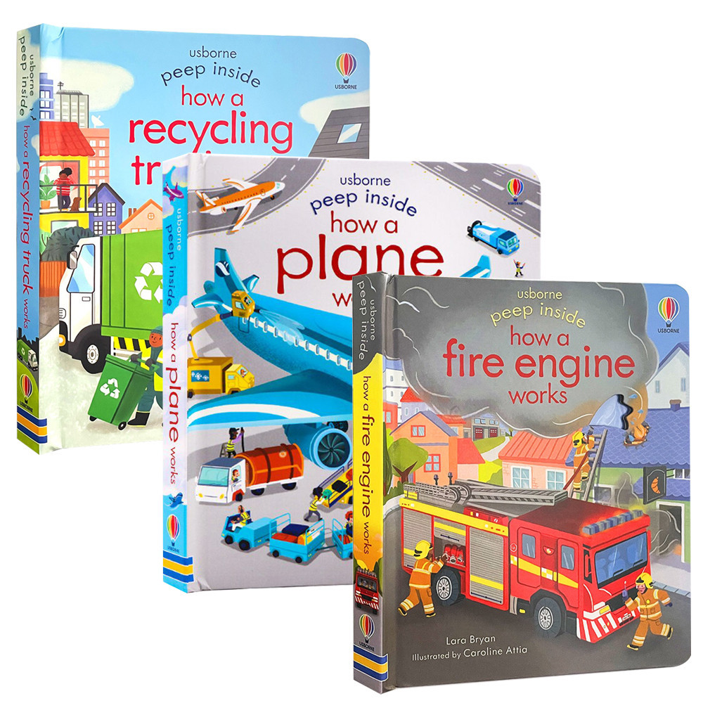 Usborne Peep Inside Series Book -How A Plane Works/How A Fire Engine Works/How A Recycling Truck Works