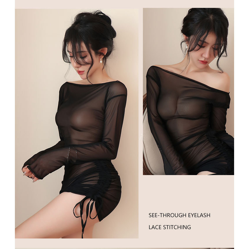 ชุดซีทรู แขนยาว เปิดอก เซ็กซี่้ไม่มาก งานซีทรู เปิดไหล่ ผ้านิ่ม ใส่สบาย ไม่คัน ชุดนอนไม่ได้นอน