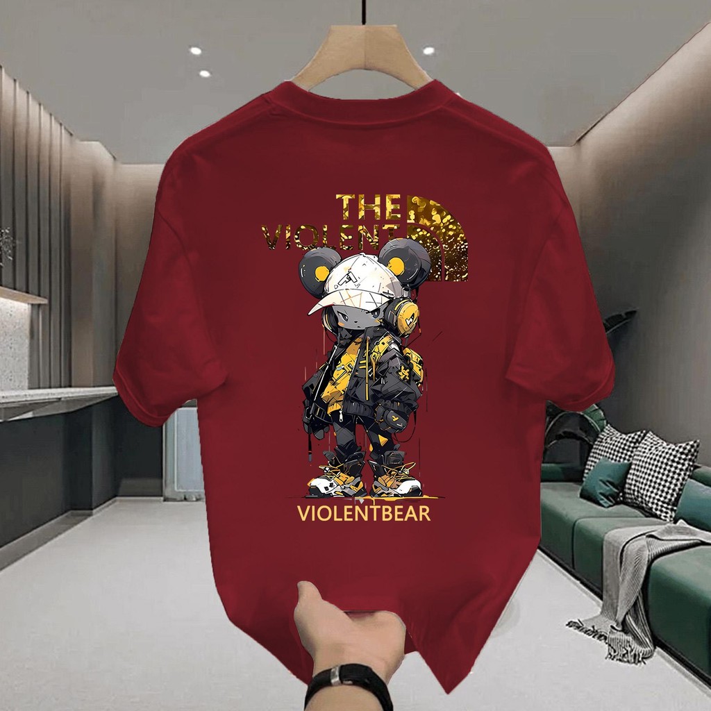Y-T t shirt ผ้านุ่ม เสื้อยืด oversize เสื้อยืดสีขาว ultrasoft ไม่ต้องรีด วินเทจ ลาย "แดงและน้ำเงิน"