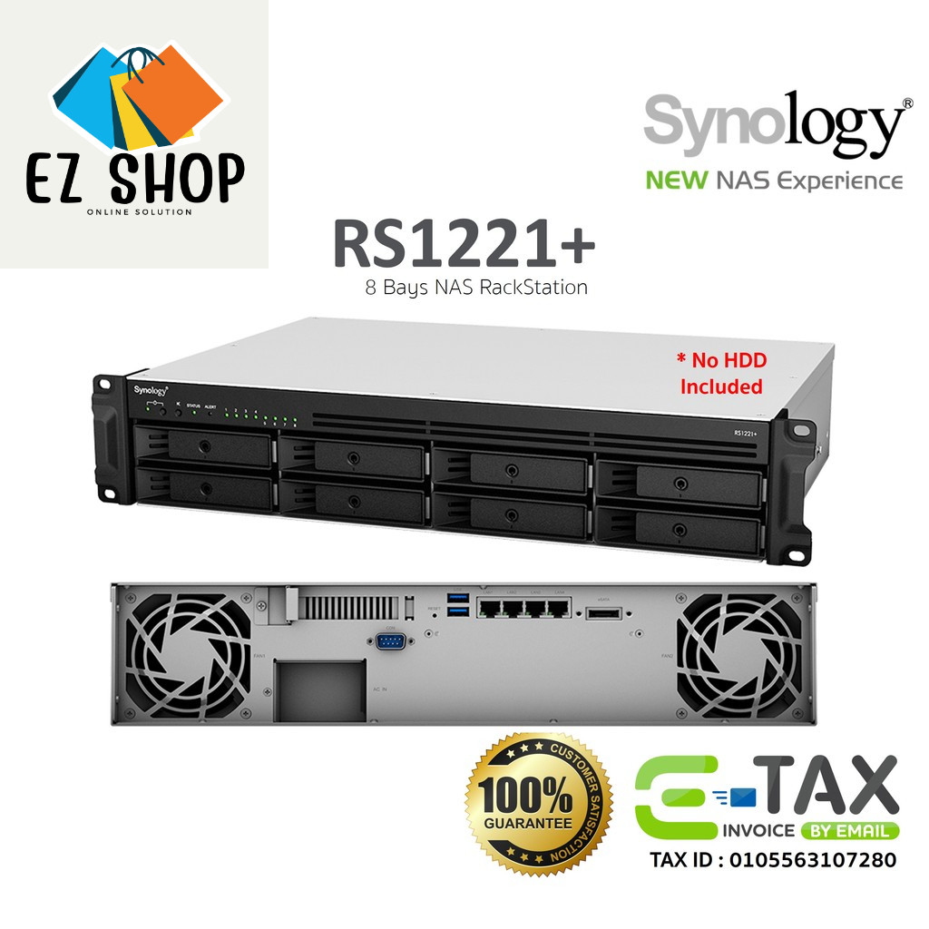 Synology NAS RackStation RS1221+ / RS1221RP+ อุปกรณ์เก็บข้อมูลเครือข่าย (HDD 8 Bays, V1500B, 4GB D4)