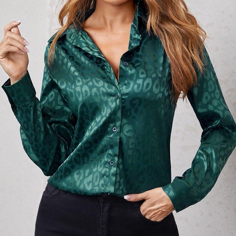 KOKO#เสื้อเชิ้ตผู้หญิง ผ้าซาติน หลากสี พิมพ์ลายเสือดาว เสื้อคลุมกันแดดแขนยาวผ้าซาตินลายดอกไม้สามมิติ#99029 - รูปที่ 3