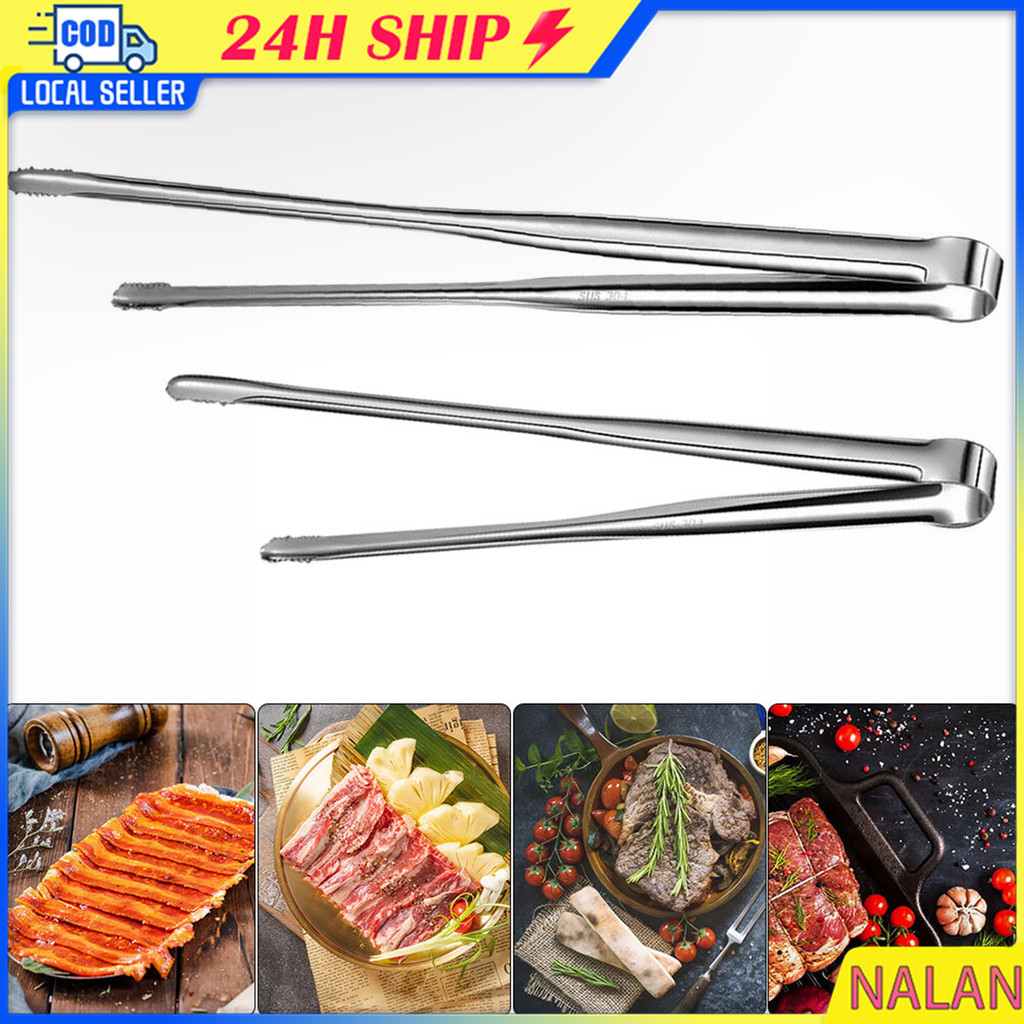 ร้านอยู่กทม.12นิ้ว ที่คีบอาหารบาร์บีคิวสเตนเลส สีเงิน เครื่องแหนบขนม ปิ้งย่าง จาน แบบยาว