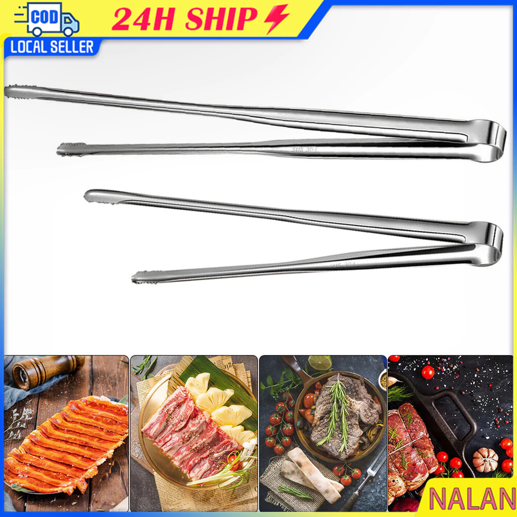 ร้านอยู่กทม.12นิ้ว ที่คีบอาหารบาร์บีคิวสเตนเลส สีเงิน เครื่องแหนบขนม ปิ้งย่าง จาน แบบยาว