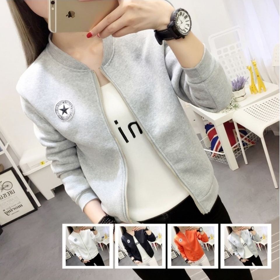 เสื้อแจ็คเก็ตสั้นลําลองผู้หญิงฤดูใบไม้ผลิฤดูใบไม้ร่วงสไตล์ฮ่องกงชุดเบสบอลเกาหลีรุ่น ทั้งหมด-จับคู่ เสื้อแจ็คเก็ตผู้หญิงเสื้อแจ็คเก็ตสั้น สูงสุด