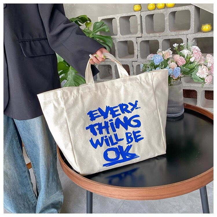 🔥[พร้อมส่งจากไทย] Canvas Bag กระเป๋าสะพายข้าง กระเป๋าผ้าสวยๆ Tote bag