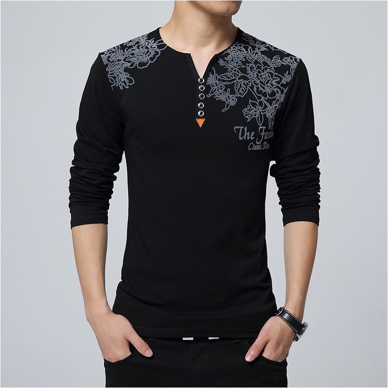 เสื้อยืดแขนยาว คอวี ทรงหลวม สีพื้น สไตล์ฮ่องกง พลัสไซซ์ สําหรับผู้ชาย