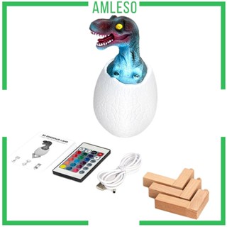 [Amleso] โคมไฟตั้งโต๊ะ รูปไข่ไดโนเสาร์ 3D ชาร์จ USB ของขวัญวันเกิด สําหรับตกแต่งห้องนอน