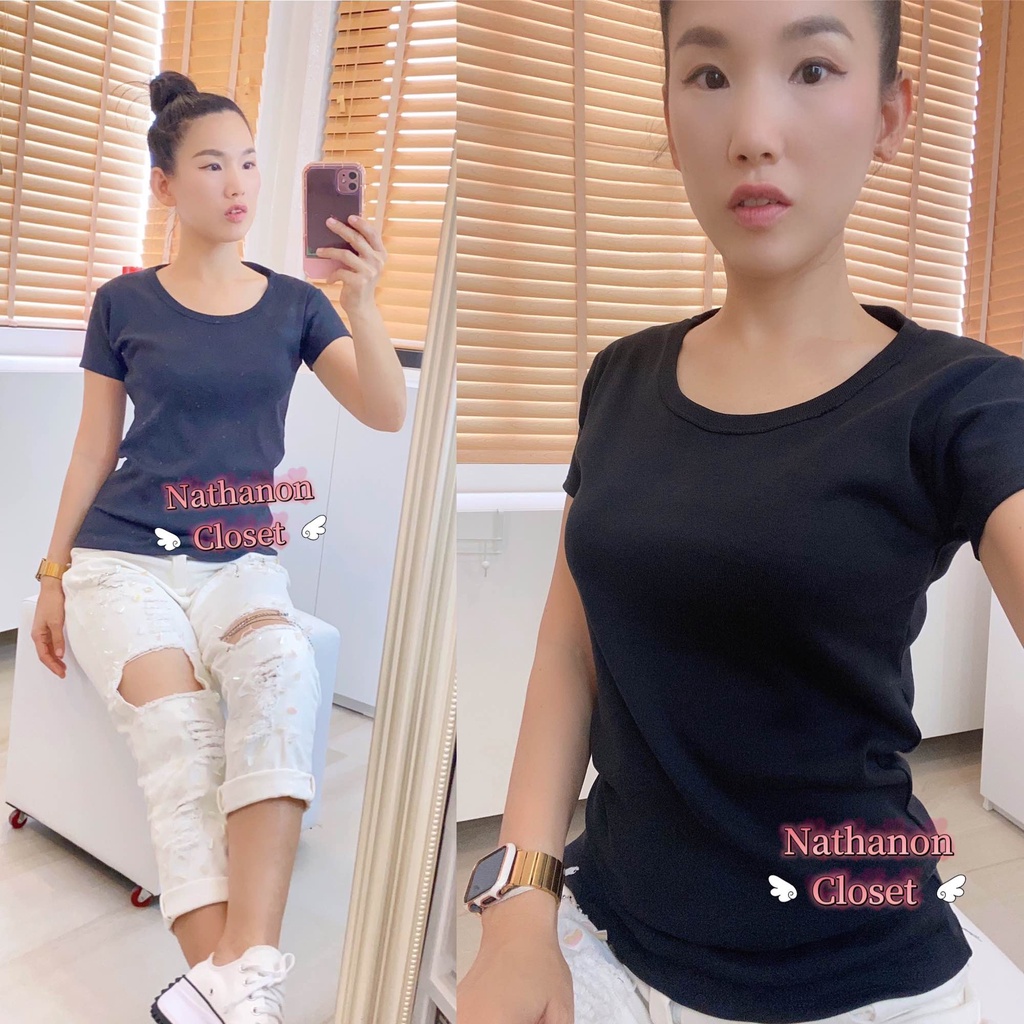 เสื้อยืดคอกลม อก30-35 Casual look ผ้าคอตตอน มีเก็บปลายทาง ผู้หญิง Outfits Lady Tshirt Women KD034 - รูปที่ 5