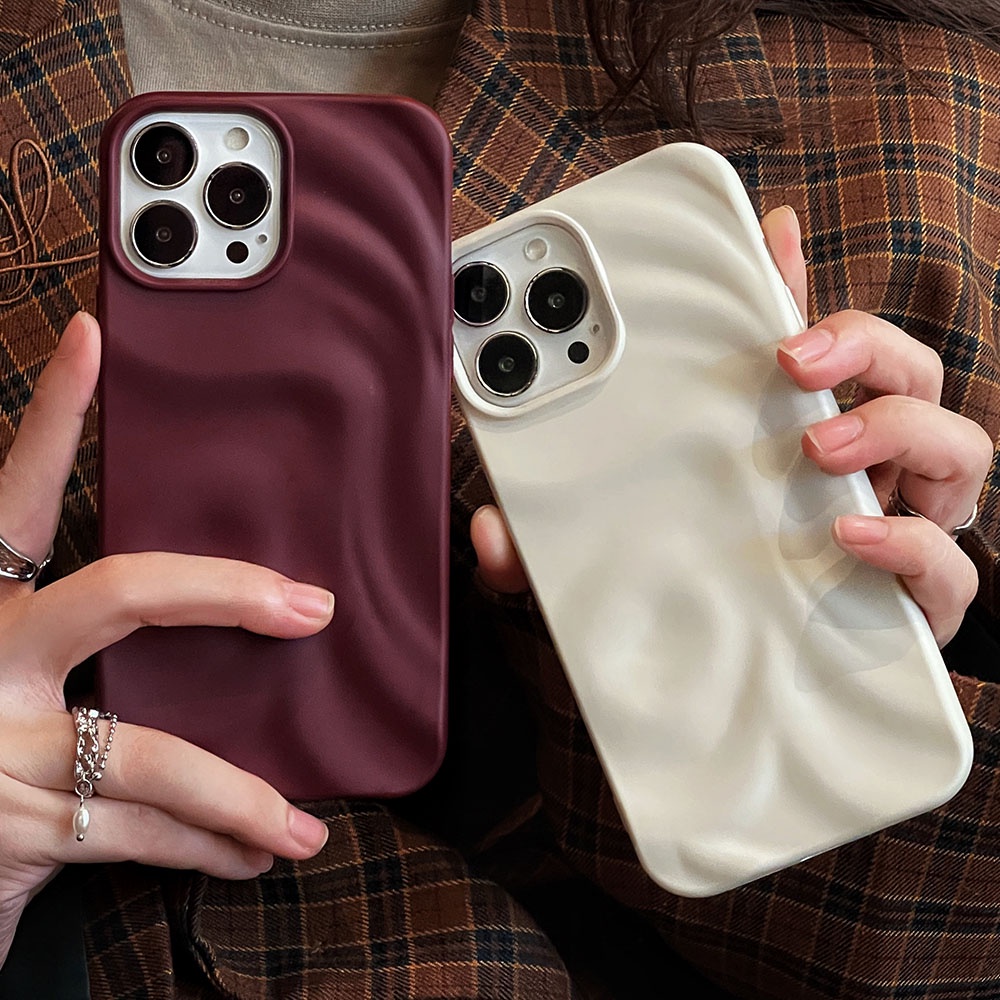 Insฤดูหนาวไวน์แดง3dจีบริ้วรอยเคสโทรศัพท์สําหรับiphone 12 13 14 15 16 Pro Maxซิลิโคนอ่อนนุ่มMatteสําหรับiPhone 11 ฝาหลัง