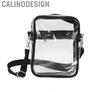 Calinodesign Transparent Shoulder Bag Black Adjustable Strap Clear Bags Stadium Approved Zipper Closure PVC for Men Women Sports Events