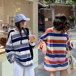 💥POR💥 เสื้อแขนยาว คอกลม Oversize ลายทาง กันหนาว ผ้าหนาใส่สบาย #392