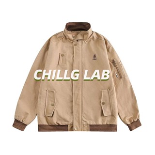 CHILLG LAB เสื้อแจ็กเก็ต คอปกตั้ง มีหลายกระเป๋า แฟชั่นฤดูใบไม้ผลิ และฤดูใบไม้ร่วง สไตล์เรโทร สําหรับผู้ชาย