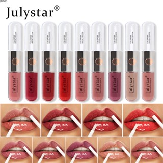 JULYSTAR DoubleHeaded Mirror Lip Glaze NonFading NonSticky Cup กันน้ำ SweatProof ลิปกลอสกันน้ำ doubleheaded เครื่องสำอางกระจกน้ำลิปสติกแต่งหน้า puueqg