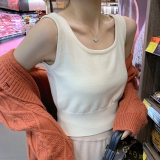 เสื้อแขนกุด ผ้าถักนิตติ้ง เข้ารูป ขนาดเล็ก เหมาะกับฤดูร้อน สําหรับผู้หญิง XUIJ
