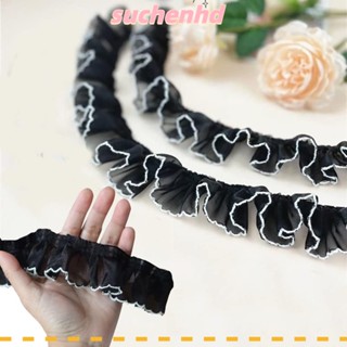 Suchenhd ริบบิ้นผ้าลูกไม้ออแกนซ่า สีขาว ริบบิ้นลูกไม้ สีดํา โพลีเอสเตอร์ สีดํา DIY