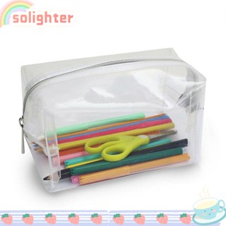 Solighter กระเป๋าดินสอ กระเป๋าเครื่องสําอาง แบบพกพา จุของได้เยอะ สีโปร่งใส สําหรับนักเรียน เดินทาง