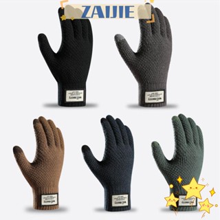 Zaijie24 ถุงมือผู้ชาย สีพื้น อบอุ่น ธุรกิจ หนา หน้าจอสัมผัส