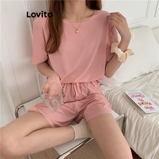 Lovito ชุดนอนลําลอง แบบผูกเชือก มีกระเป๋า สําหรับผู้หญิง LNA24089 (สีชมพู)