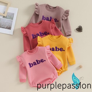 Purplepassion ชุดจั๊มสูทรอมเปอร์แขนยาว คอกลม พิมพ์ลายตัวอักษร สําหรับเด็กทารกแรกเกิด เหมาะกับฤดูหนาว