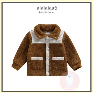 Laa6- เสื้อโค้ทแขนยาวลําลอง คอปก ติดกระดุม สีตัดกัน สําหรับเด็กผู้หญิง