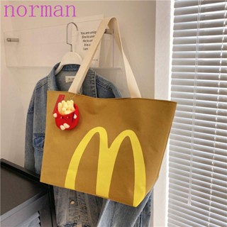 Norman กระเป๋าถือ ผ้าแคนวาส ทรงโท้ท จุของได้เยอะ ลายตัวอักษร McDonalds แฮมเบอร์ก เฟรนช์ฟราย