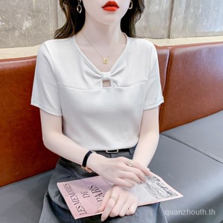 [Trendy Summer Women] เสื้อยืดแขนสั้น คอวี ผ้าฝ้ายแท้ 100% สไตล์ตะวันตก แฟชั่นฤดูร้อน สําหรับผู้หญิง