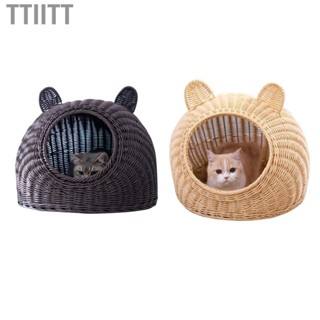 Ttiitt Semi Closed  House  Washable Bed Cute Ear Hand Woven Comfortable for Small Dogs Indoor Pets