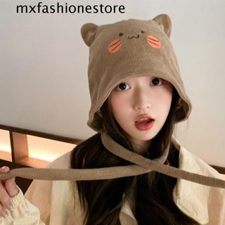 Mxfashione หมวกบีนนี่ถัก แบบสวมหัว ปักลายหูแมว ให้ความอบอุ่น แฟชั่น สไตล์สตรีท