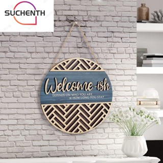 Suchenth ป้ายต้อนรับ แบบไม้ ลาย Welcome สีฟ้า ขนาด 12*12 นิ้ว สําหรับแขวนตกแต่งบ้าน