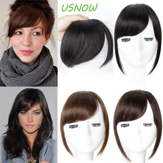 Usnow หน้าม้าเฉียง คุณภาพสูง สีดํา ผู้หญิง คลิป เครื่องประดับผมปลอม ทนความร้อน ไฟเบอร์ ผมหน้าม้าตรง หน้าม้าสังเคราะห์