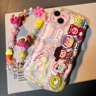 เคสโทรศัพท์มือถือแบบนิ่ม ใส ลายการ์ตูนหมี สตรอเบอร์รี่ พร้อมสายคล้อง สําหรับ iPhone 14 Plus 14 13 12 11 Pro Max X Xr Xs Max 7 8 Plus SE2020