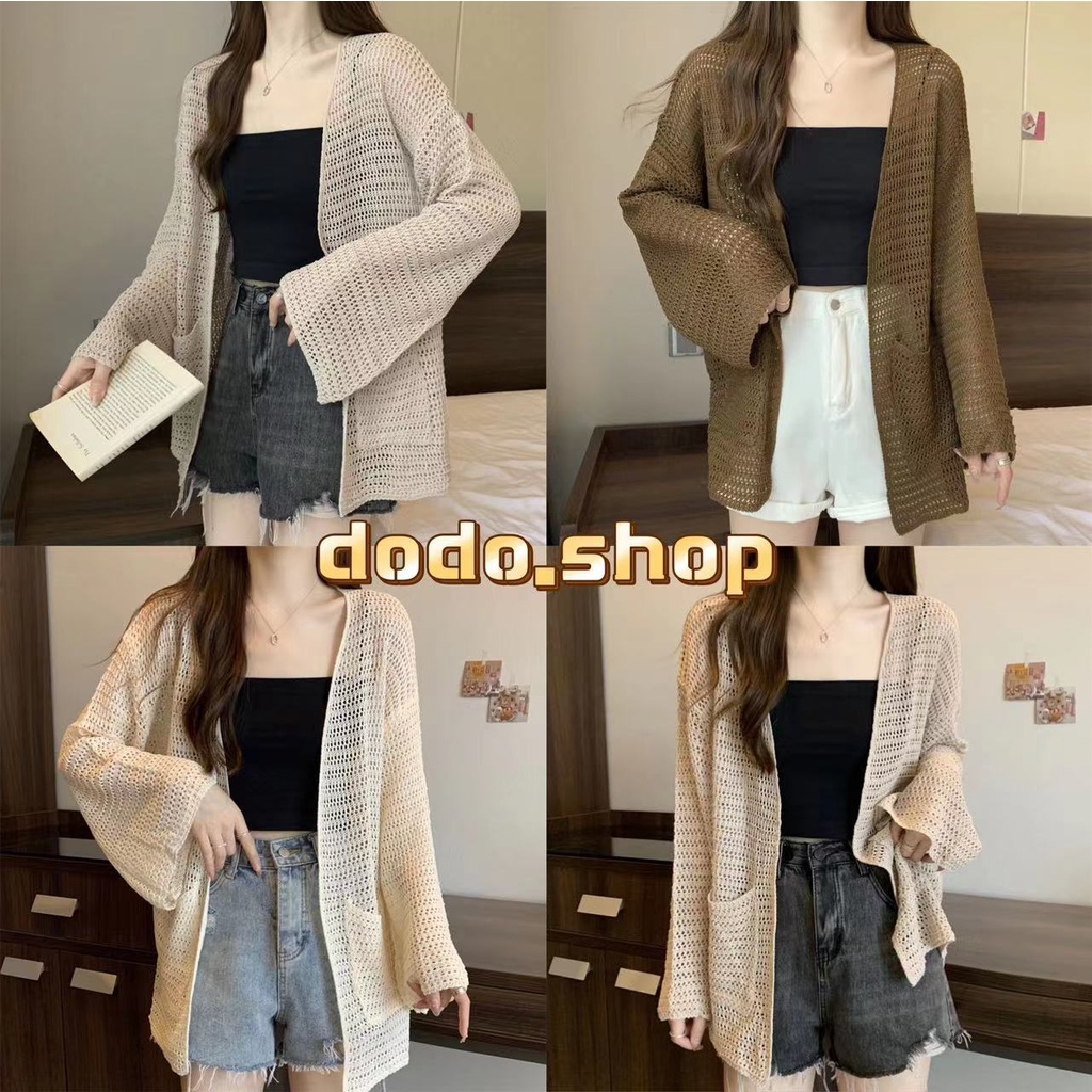 DODO*สินค้าพร้อมส่ง*เสื้อคลุมถักไหมพรมโอเวอร์ไซร์มีกระเป๋าคู่ใส่ได้ทุกลุคน่ารักๆเกาหลีๆ(1100)